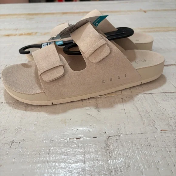 Reef Ojai Two Bar Sandals NWT size 9 Vintage Cream Suede Footbed Slip Ons - Picture 12 of 12
